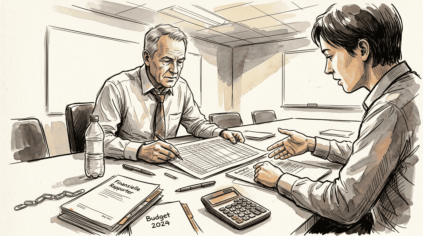 Kollegaer sidder og vender fejl begået i forbindelse med oversættelse af finansielle dokumenter.