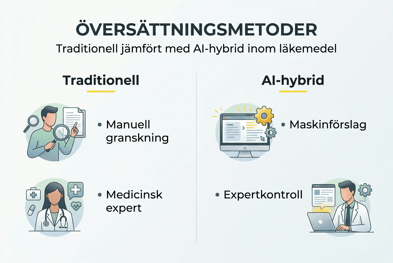 Infografik som visar skillnader mellan olika översättningsmetoder inom life science