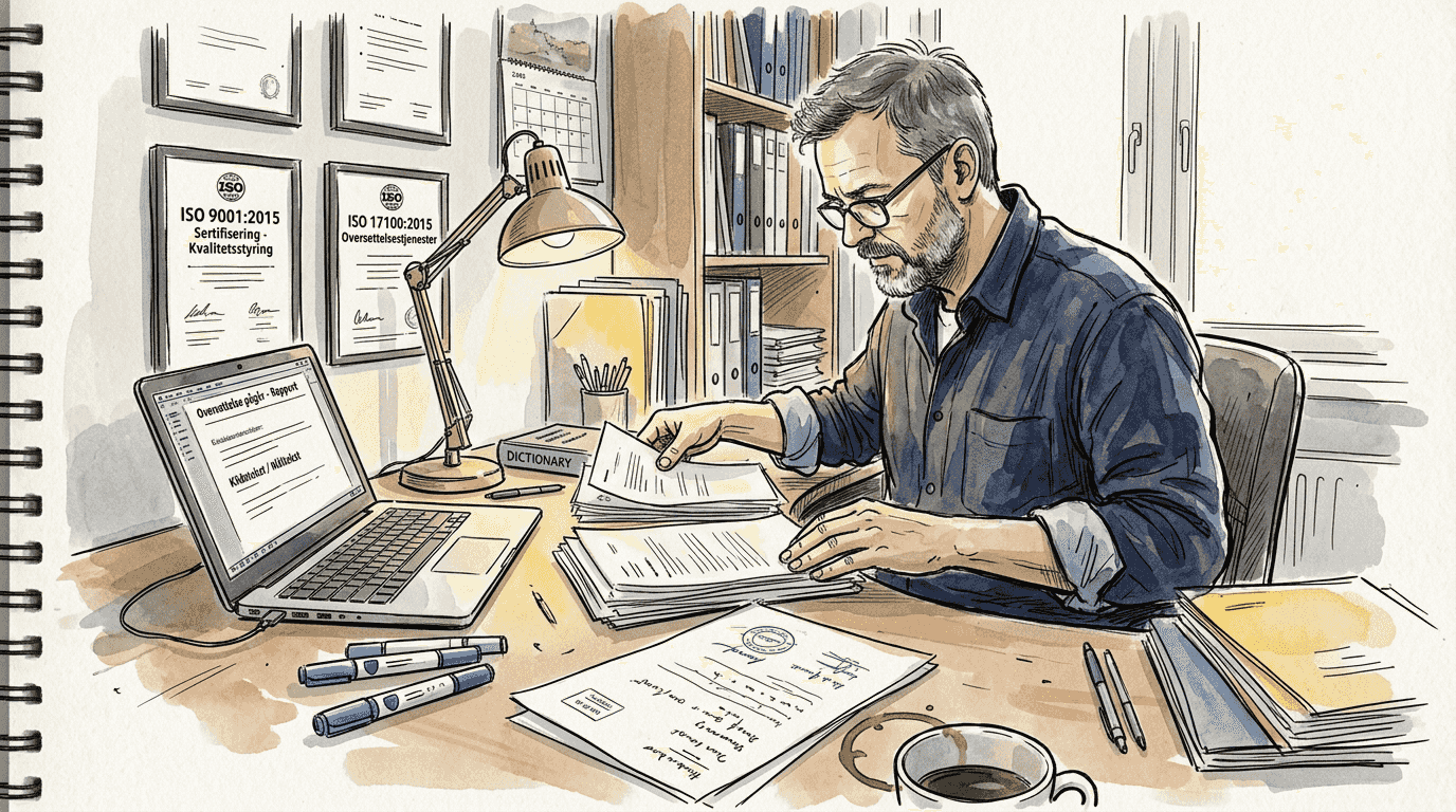 En autorisert translatør organiserer dokumentene til revisjonen.