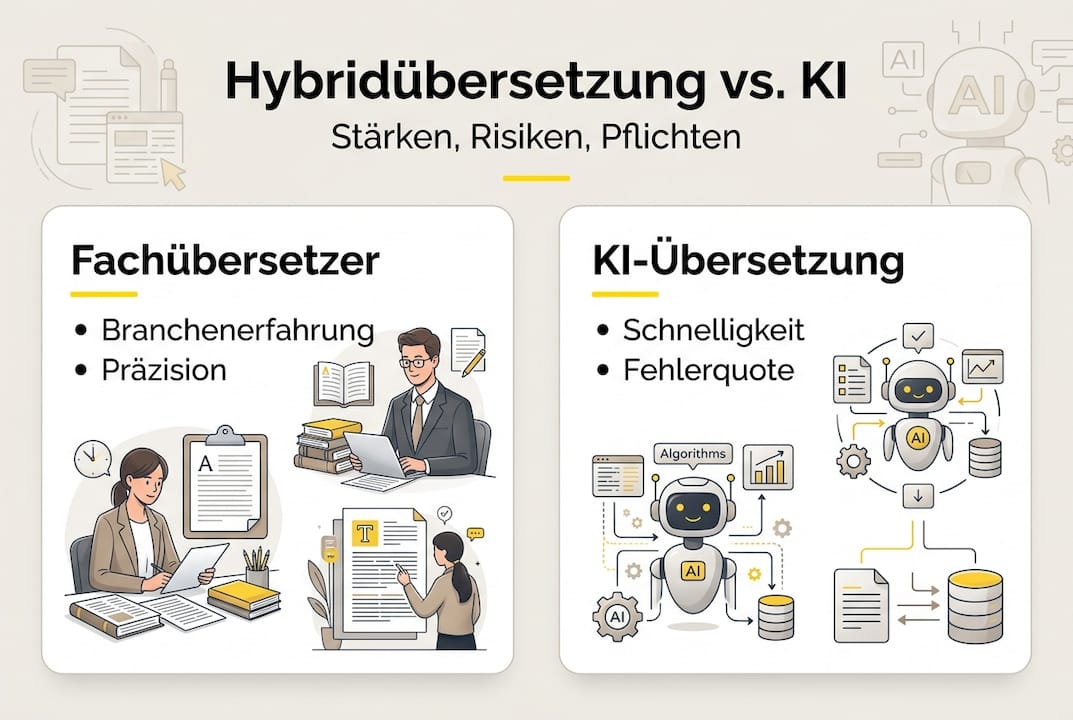 Infografik: Chancen und Herausforderungen der hybriden Übersetzung