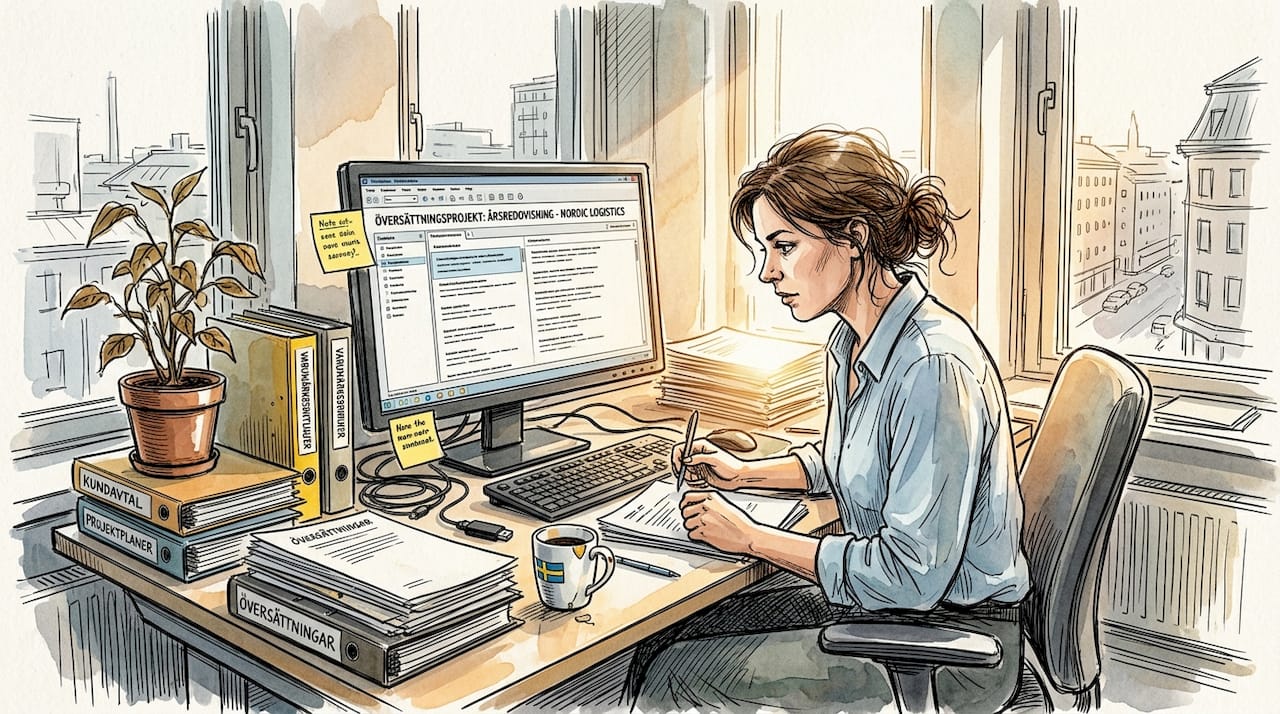 Projektledaren går igenom översättningsdokumenten