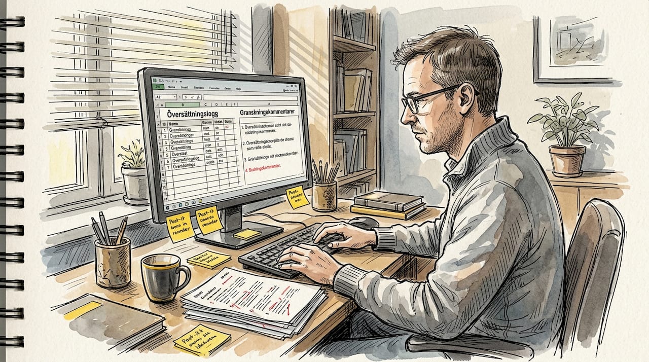 Kvalitetsansvarig uppdaterar loggen för översättningsfeedback