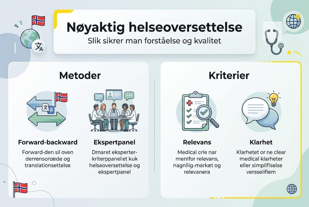 Infografikk: Slik jobber vi med metoder og vurderingskriterier i medisinsk oversettelse
