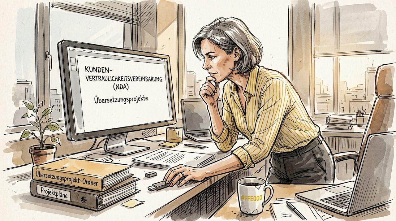 Ein Manager prüft vertrauliche Unterlagen aus dem Bereich Sprachdienstleistungen.