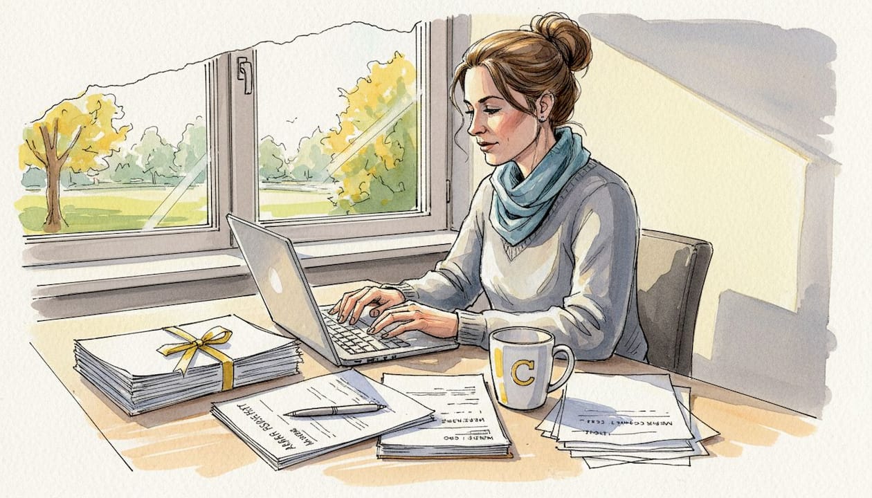 Compliance specialist werkt vanuit huis aan een vertaling