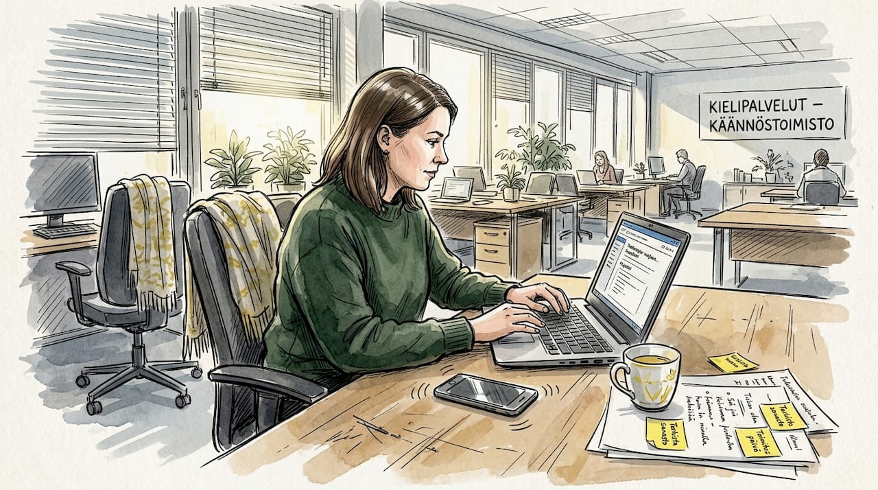 Käännöstiimin vetäjä huolehtii asiakkaiden tiedostojen turvallisesta säilytyksestä yhteisessä työtilassa.