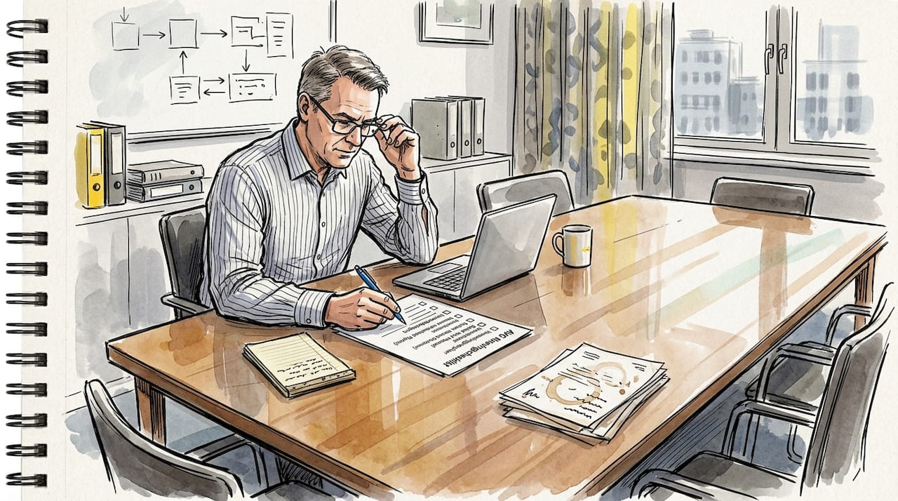 Een manager die controleert of de organisatie voldoet aan de AVG-richtlijnen.