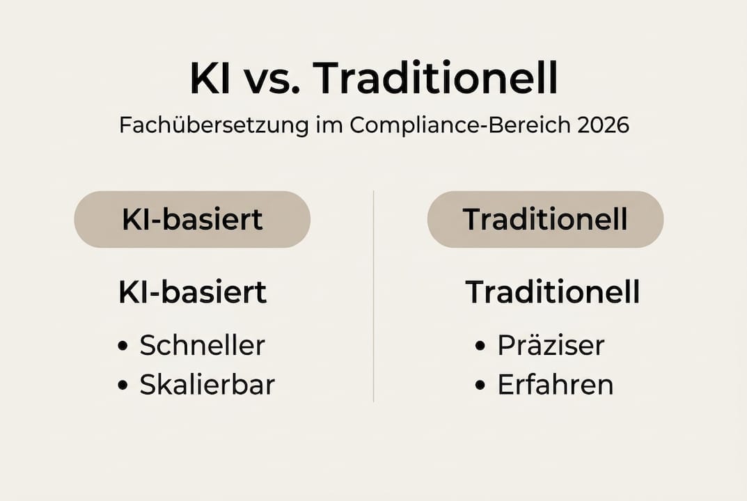 Vergleichende Minimalgrafik: Künstliche Intelligenz vs. klassische Übersetzungsmethoden