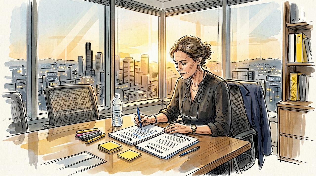 Manager reviews translated merchant agreements