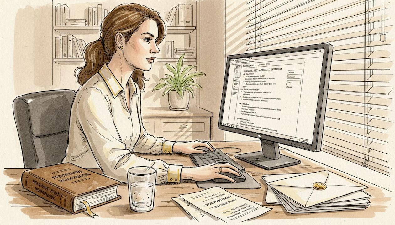 Met volle concentratie buigt de vertaler zich over juridische stukken.