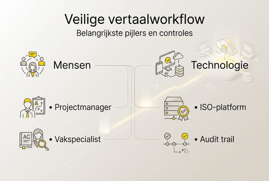 Infographic: zo zorg je voor een veilige vertaalworkflow – met duidelijke bouwstenen en controles