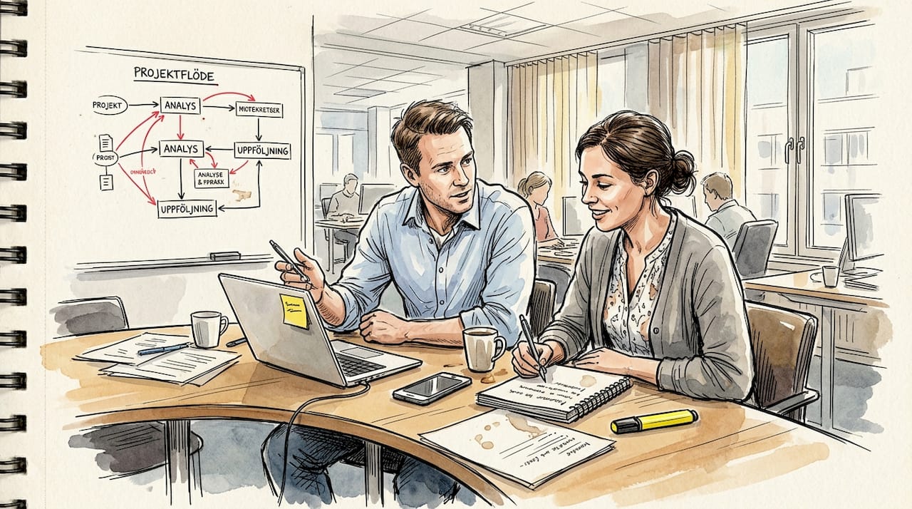 Teamet går igenom och diskuterar hur vi bäst hanterar språkarbetet i arbetsprocessen.