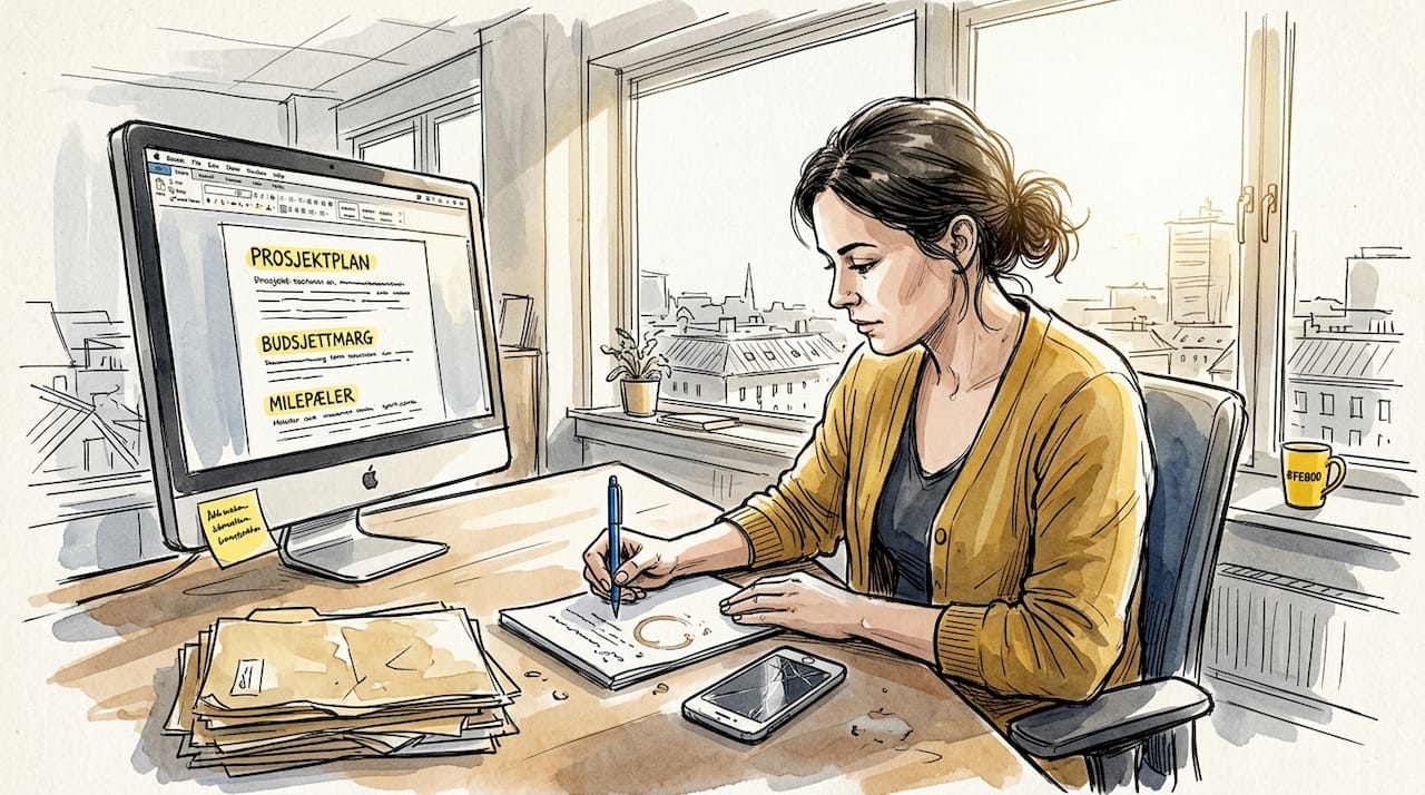 Prosjektlederen jobber med å utarbeide dokumentasjon for terminologi.