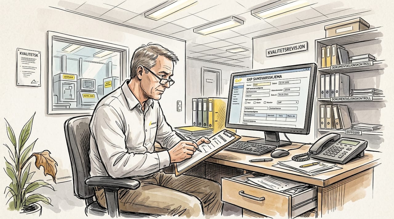 Kvalitetssjefen gjennomgår etterlevelsesdata innen legemiddelindustrien