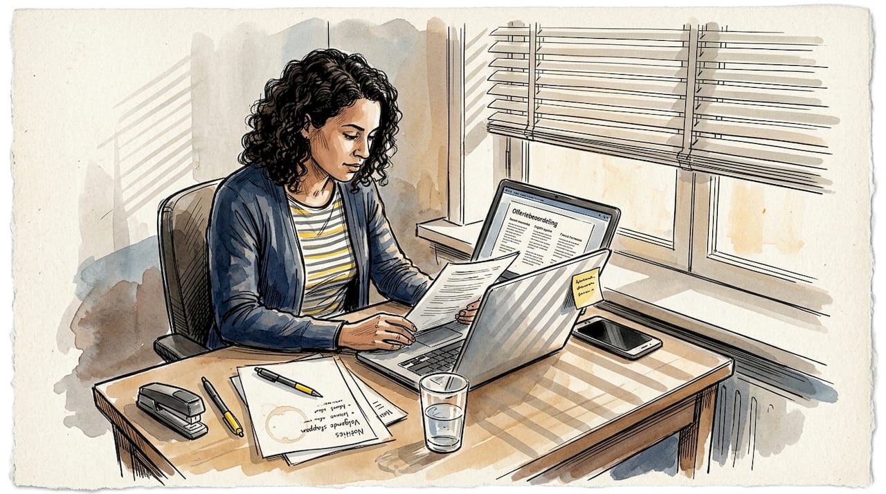 In een klein kantoor zorgt een professionele controle voor een betrouwbare vertaling.