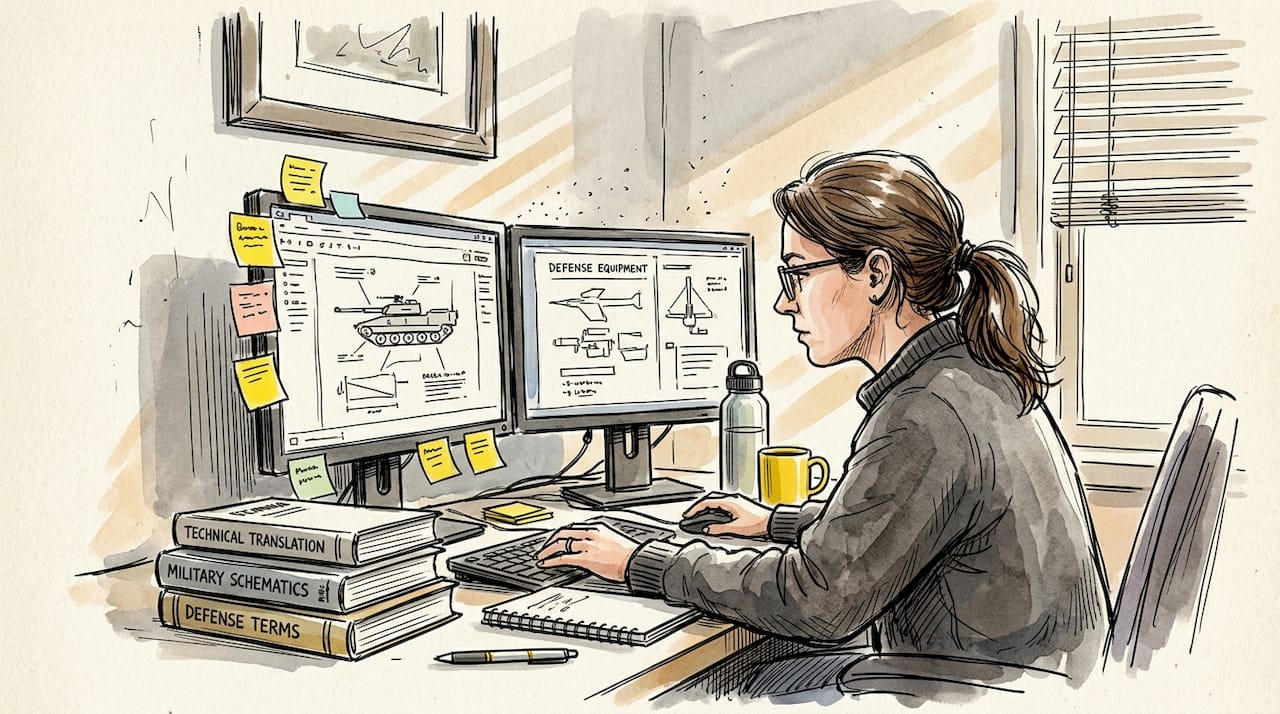 Translator working on defense data at desk