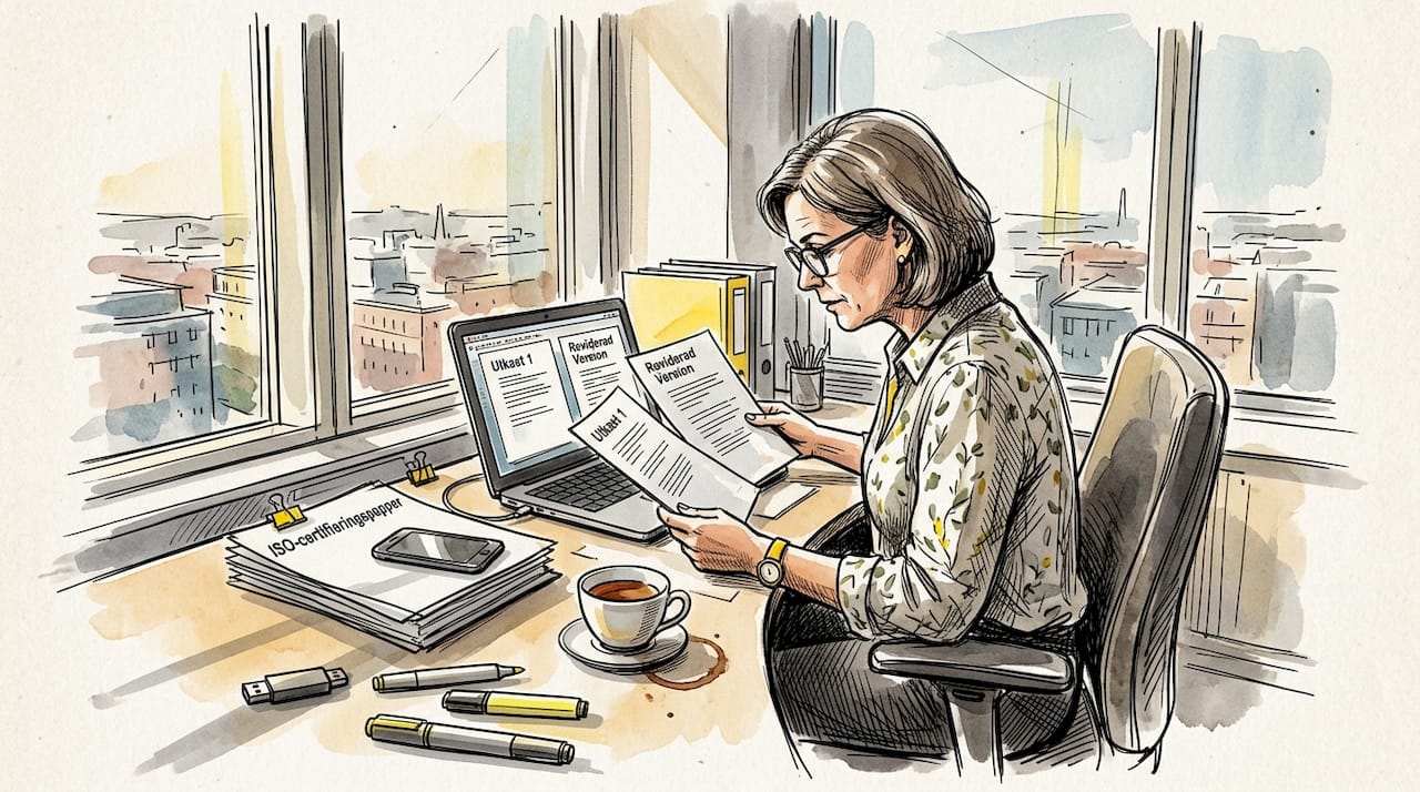 Ansvarig går igenom dokumenten för att säkerställa att översättningen uppfyller kraven på datasäkerhet.