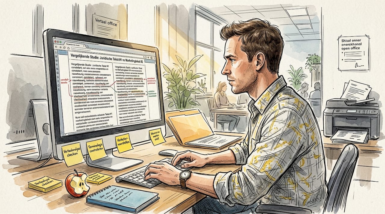 Taaldeskundige beoordeelt vertaling op kantoor