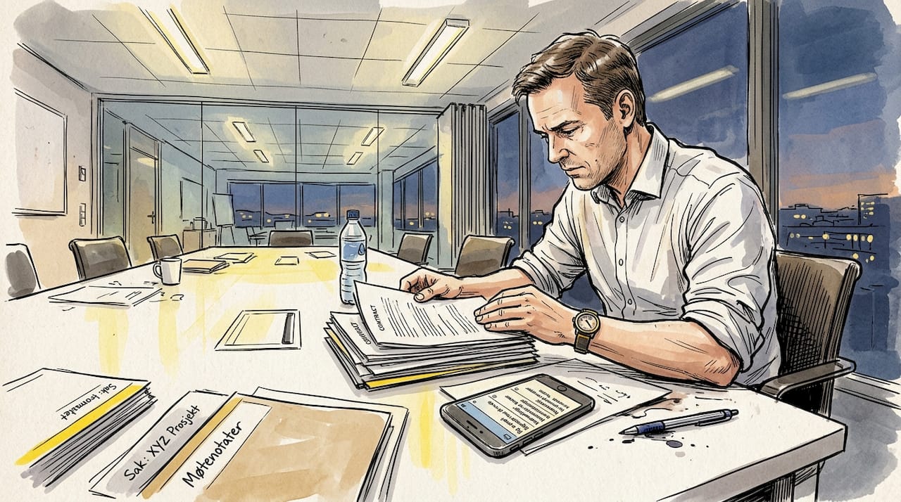 En juridisk rådgiver går nøye gjennom kontraktsdokumentene.