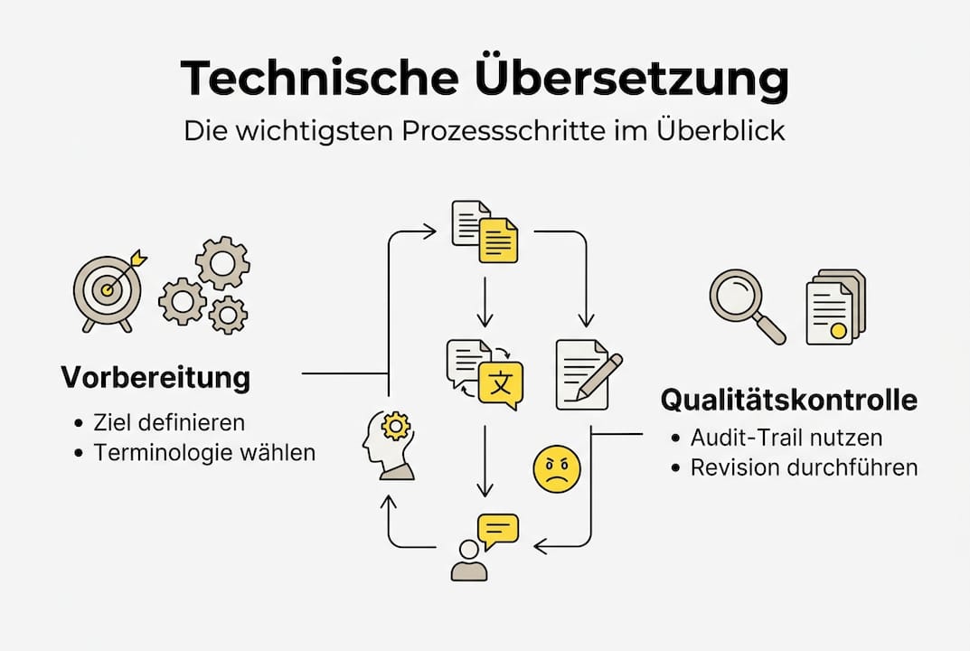 Ablauf einer technischen Übersetzung – anschaulich dargestellt in einer Infografik