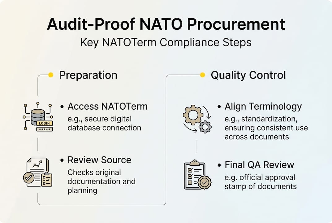 NATOTerm compliance infographic with process steps