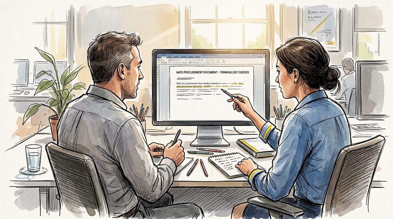 Team checking document terminology compliance