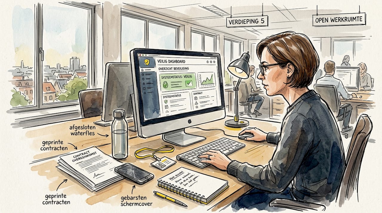 Een vrouw ontwikkelt geavanceerde AI-software met focus op beveiliging.