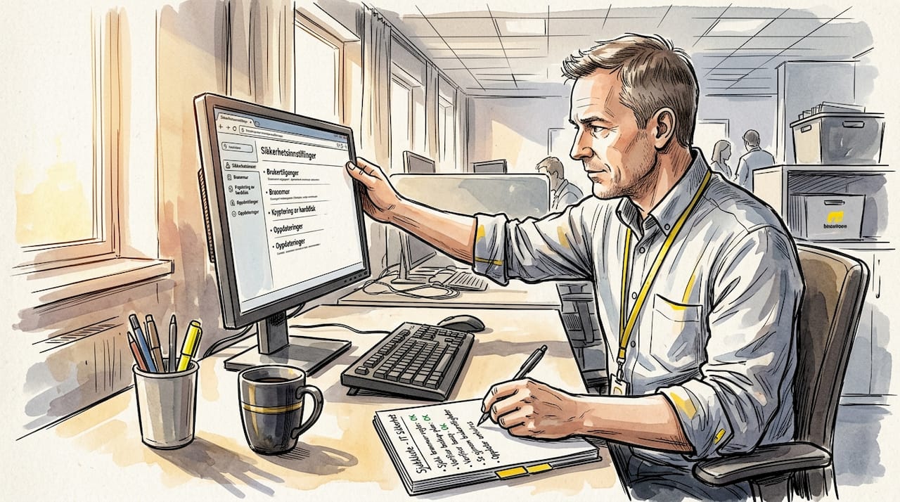 IT-ansvarlig sjekker datasikkerheten på kontoret