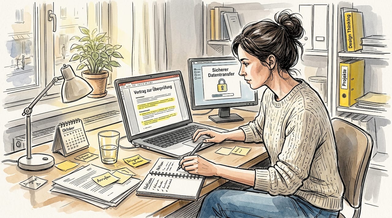 Ein Profi überprüft Übersetzungsdateien am Laptop.