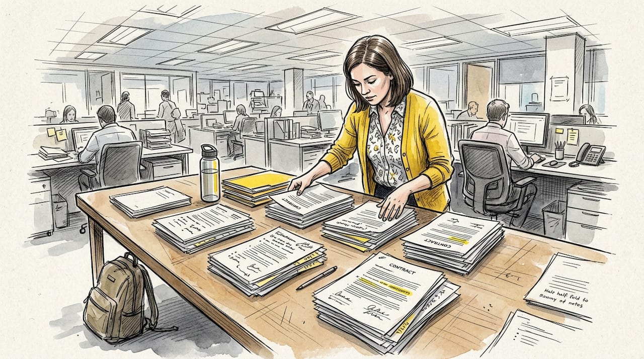 Paralegal assembling legal reference documents