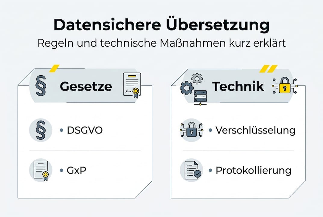 Infografik: Wichtige Grundsätze für datenschutzkonforme Übersetzungen im Überblick