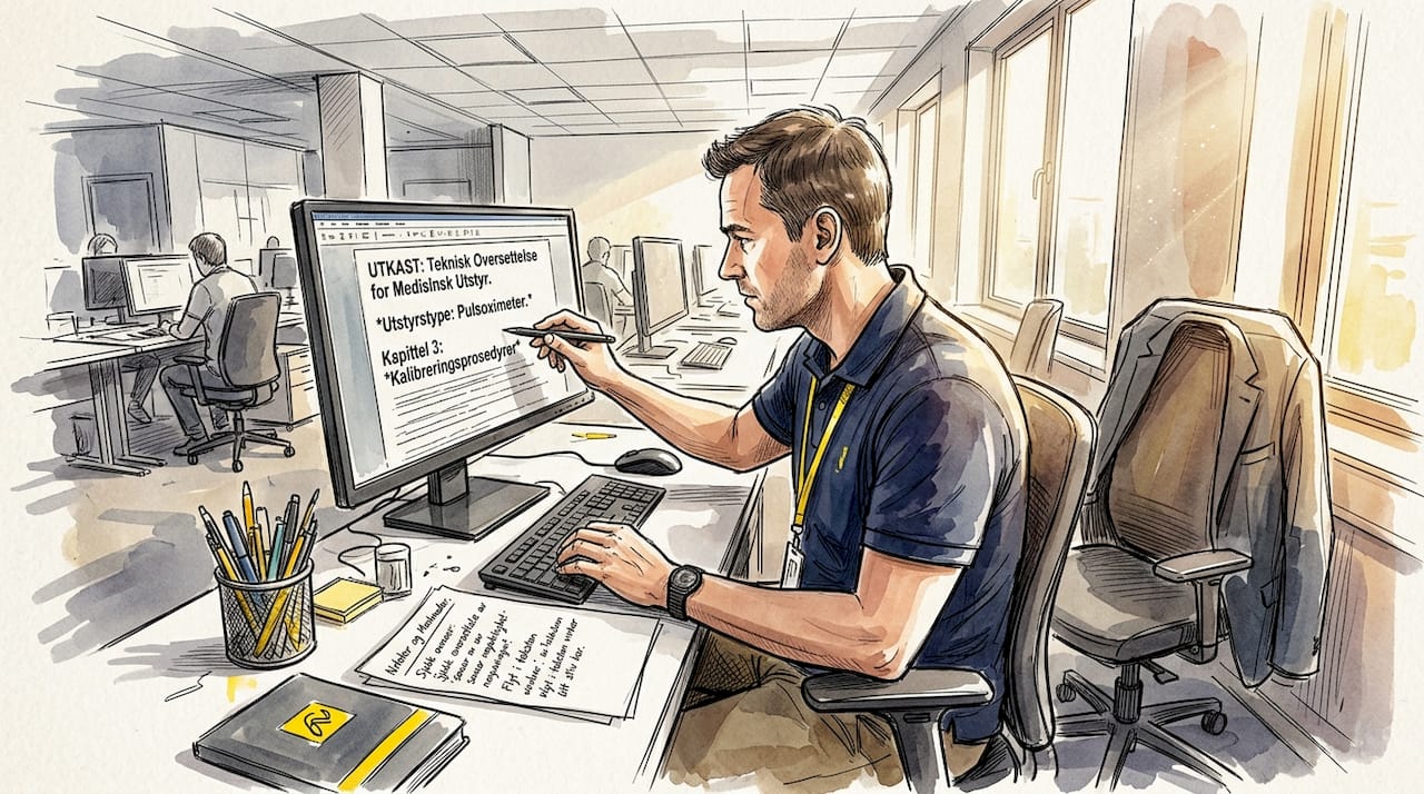 Medisinteknisk fagperson går grundig gjennom oversettelsen og legger til egne kommentarer.