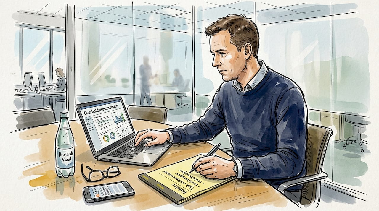 En fagperson gennemgår compliance-dashboardet under et møde