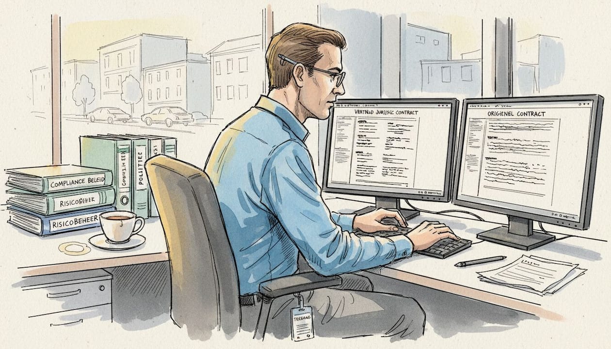 De compliance officer controleert de beveiligde vertaaldocumenten.