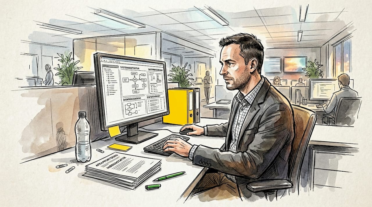 En fagspecialist gennemgår fagtermer på kontoret for at sikre, at alt er korrekt anvendt.