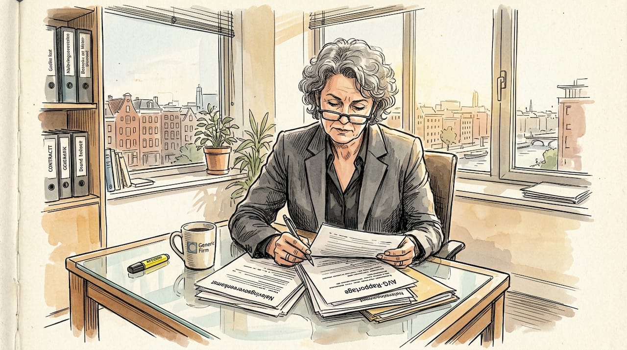 Een compliance officer beoordeelt juridische documenten om te controleren of alles voldoet aan de geldende wet- en regelgeving.