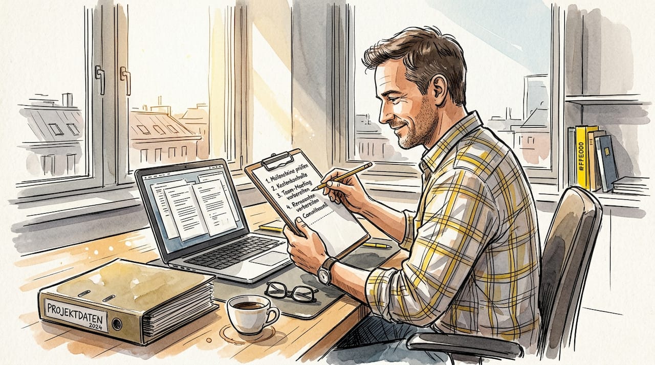 Ein Mitarbeiter überprüft im Büro die Einhaltung der Compliance-Richtlinien.