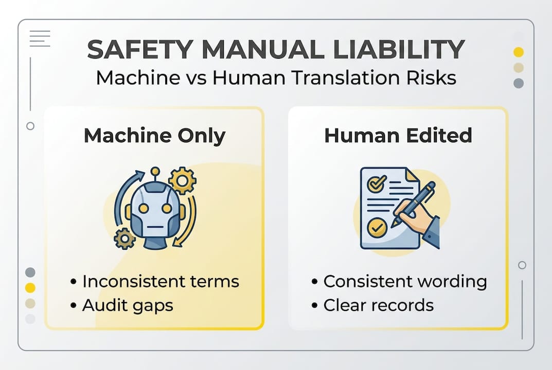 Infographic comparing machine and human safety manual translation