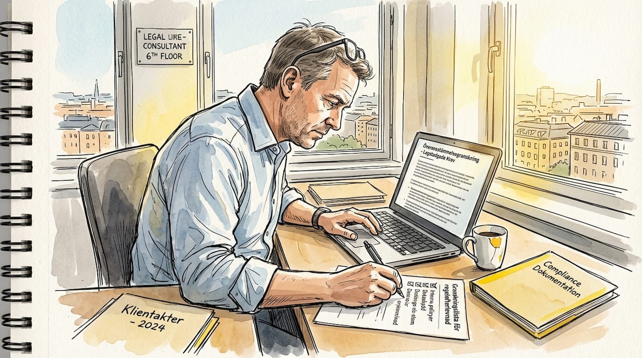 Jurist granskar dokument kring AI och regelefterlevnad