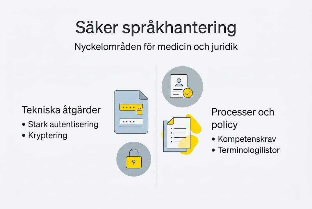 En överskådlig infografik om säker språkanvändning inom medicin och juridik