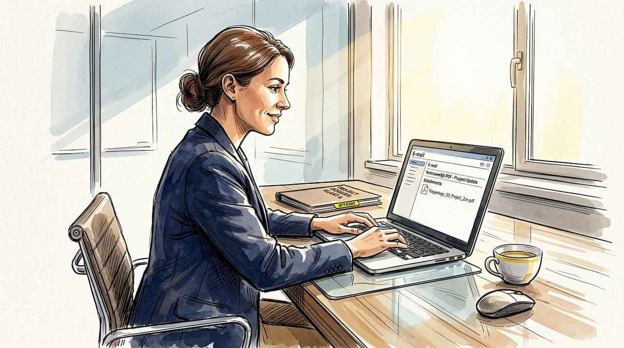 De projectmanager verstuurt een vertrouwelijk document op een veilige manier.