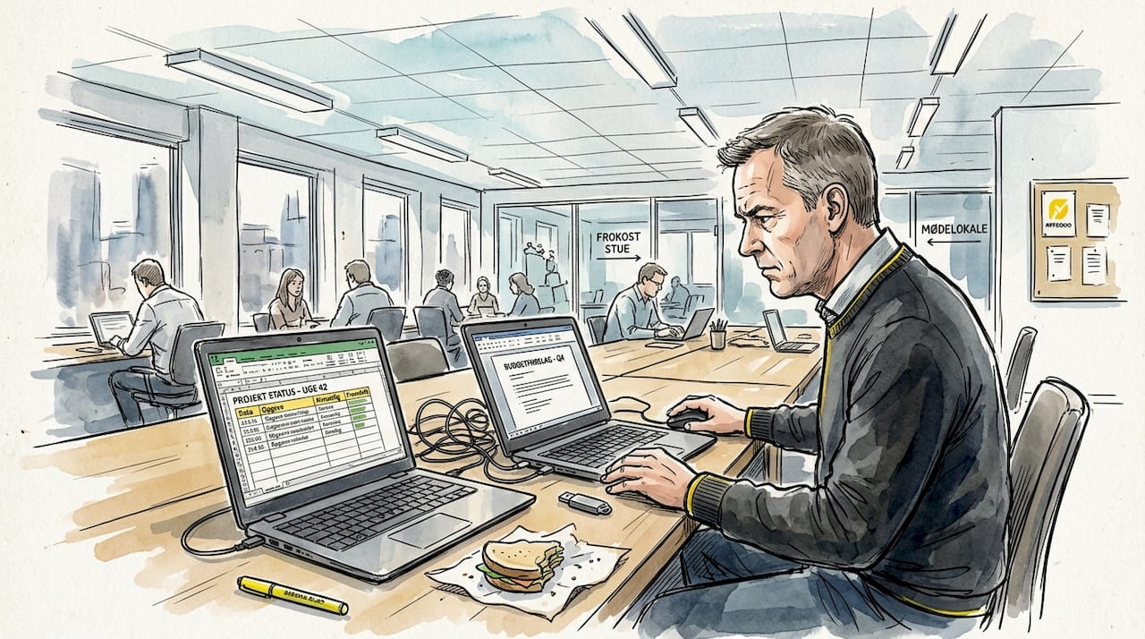 En projektleder gennemgår og sammenligner forskellige it-løsninger i det åbne kontormiljø.