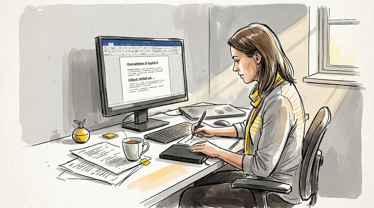 En oversætter fordyber sig i arbejdet ved computeren.