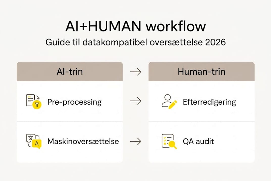 Oversigtsgrafik, der viser samspillet mellem AI og menneskelig arbejdsgang