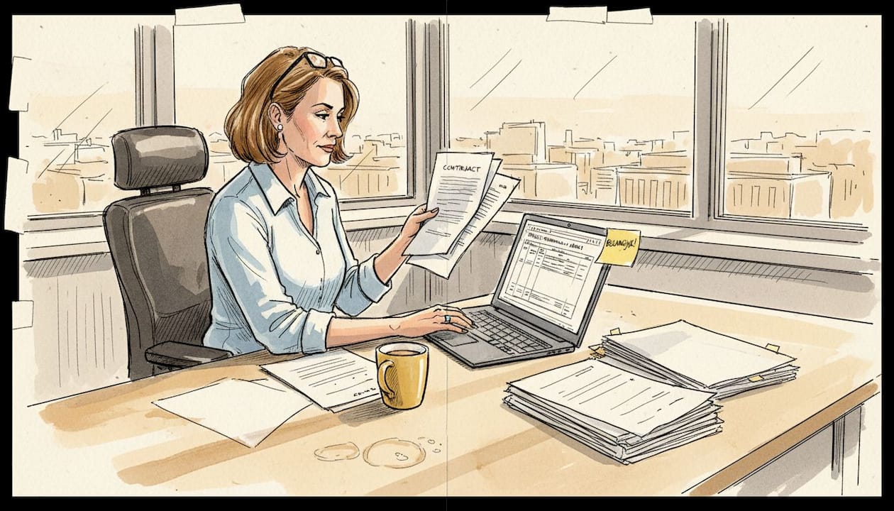 De projectmanager controleert de beveiligde vertalingsdocumenten zorgvuldig.