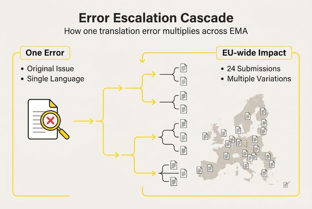 Infographic showing error cascade in EU translations