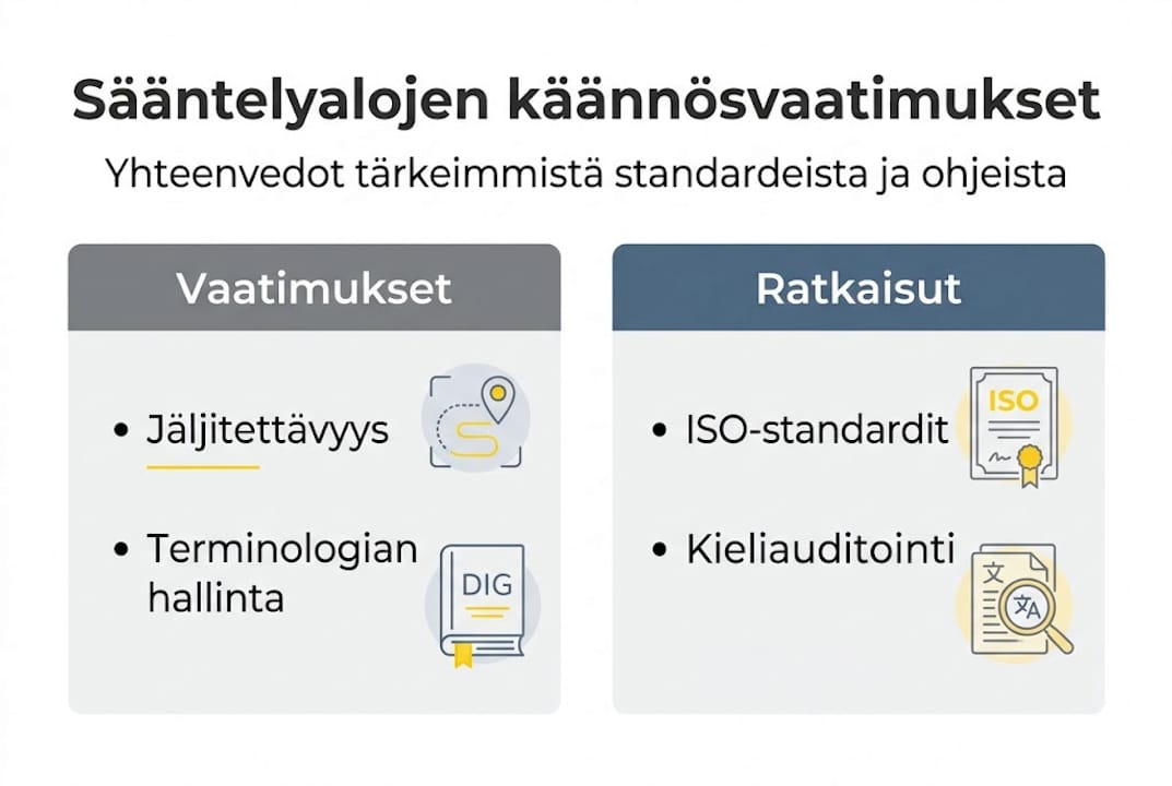 Infografiikka: Säännellyillä toimialoilla vaadittavat käännökset ja käytännön ratkaisut