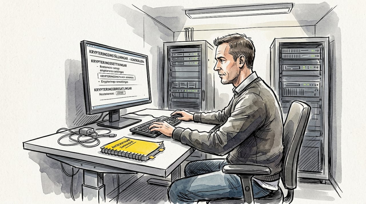 En IT-expert granskar säkerheten kring servrarna i datacentret.