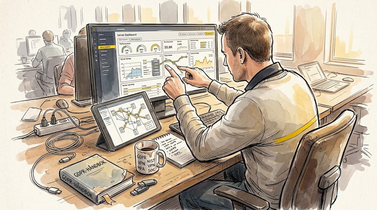 IT-ekspert går gjennom rutiner for sikker dataoverføring