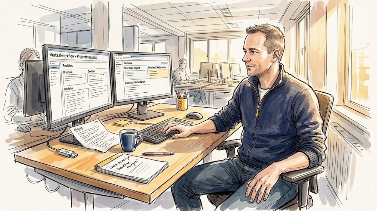 De projectmanager houdt toezicht op de aanpassingen in het vertaalproces.
